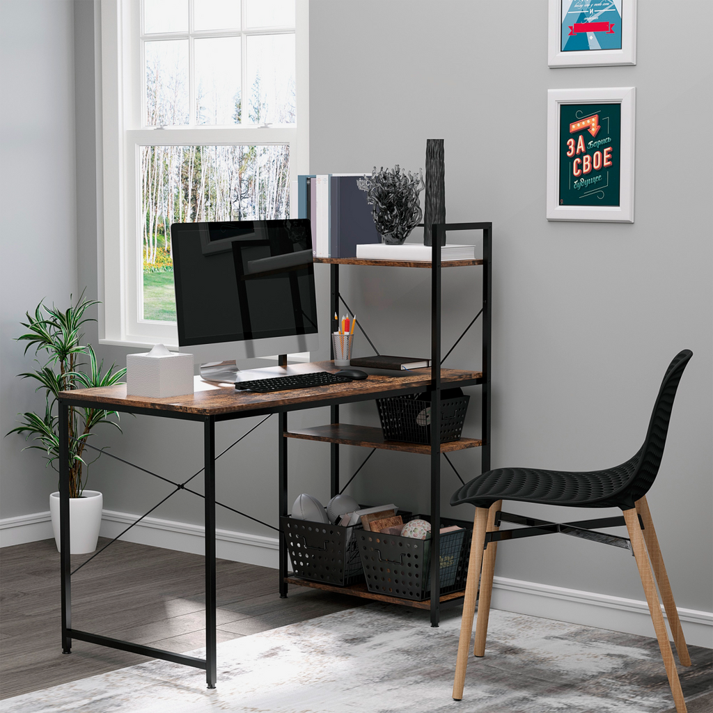 4‑Tier Bookshelf Computer Desk (Brown) - 120 cm