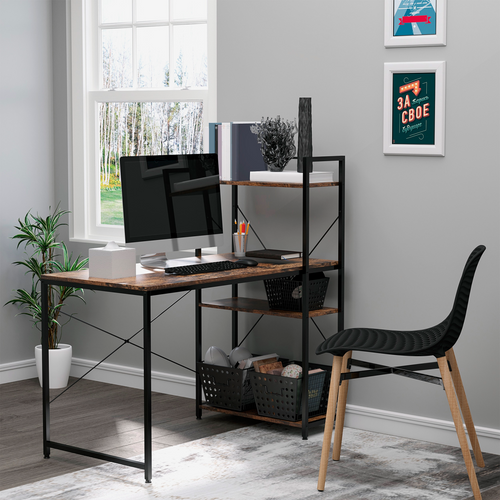 4-Tier Computer Desk with Bookshelf, Study Workstation PC Table for Home Office HTML