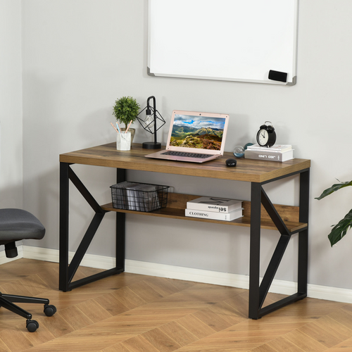 Computer Writing Desk with Storage Shelf & K-Shaped Steel Frame – Oak Effect