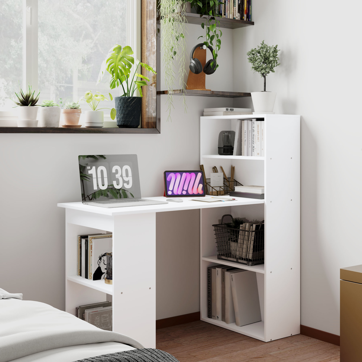 Compact Workstation Desk (White) – 120×55×120 cm