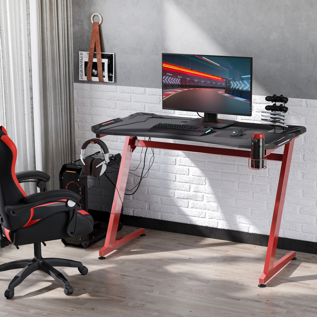 Gaming Desk with Z‑Frame, Cup Holder & Headphone/Gamepad Hook (Black) - 122 cm
