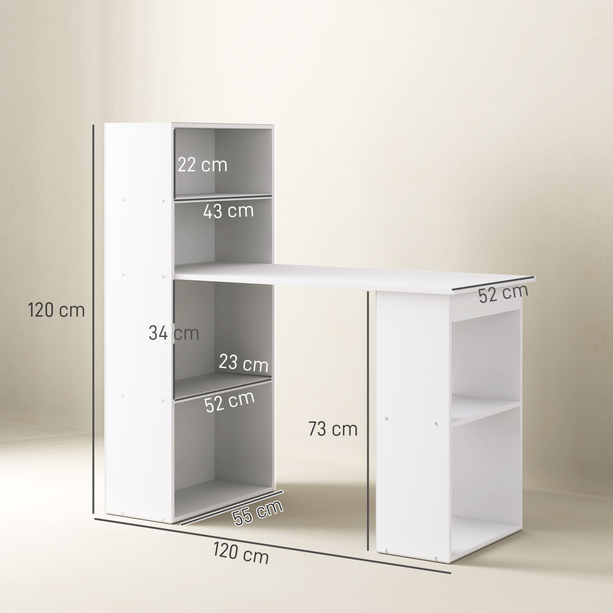 Compact Workstation Desk (White) – 120×55×120 cm