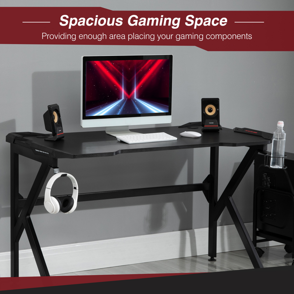 Gaming Desk with Cup Holder, Headphone Hook & Cable Management – 120cm