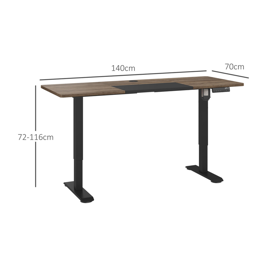 Electric Height‑Adjustable Standing Desk (Black & Teak) - 140 × 70 cm