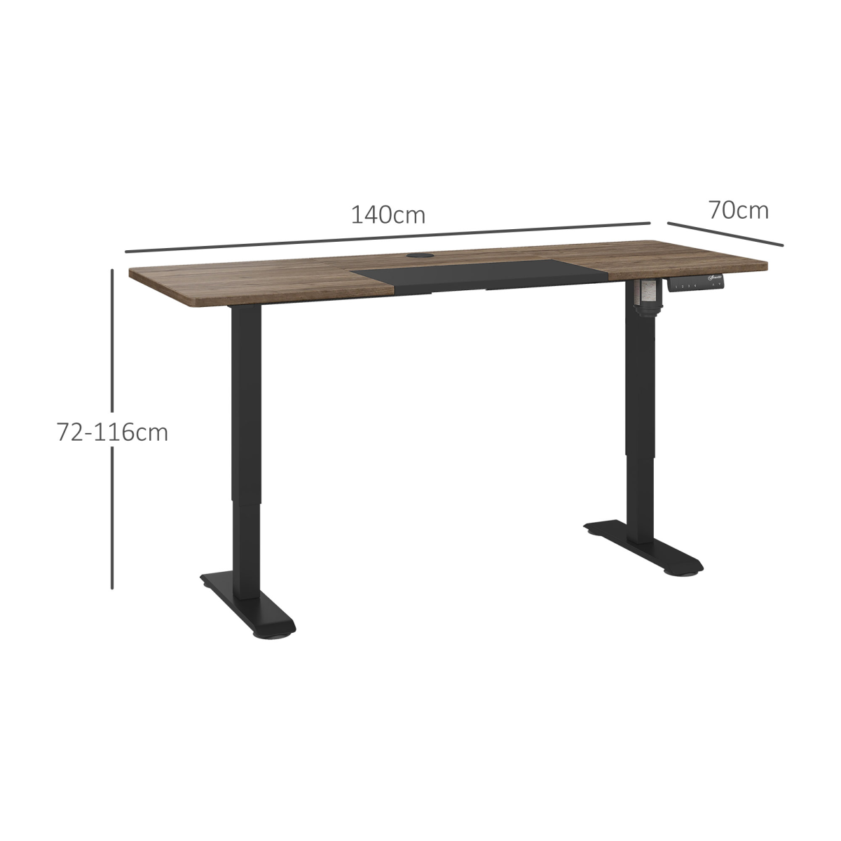 Electric Height‑Adjustable Standing Desk (Black & Teak) - 140 × 70 cm