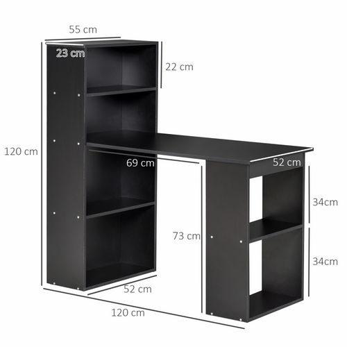 Computer Desk with 6‑Tier Storage Shelves (Black) - 120 cm