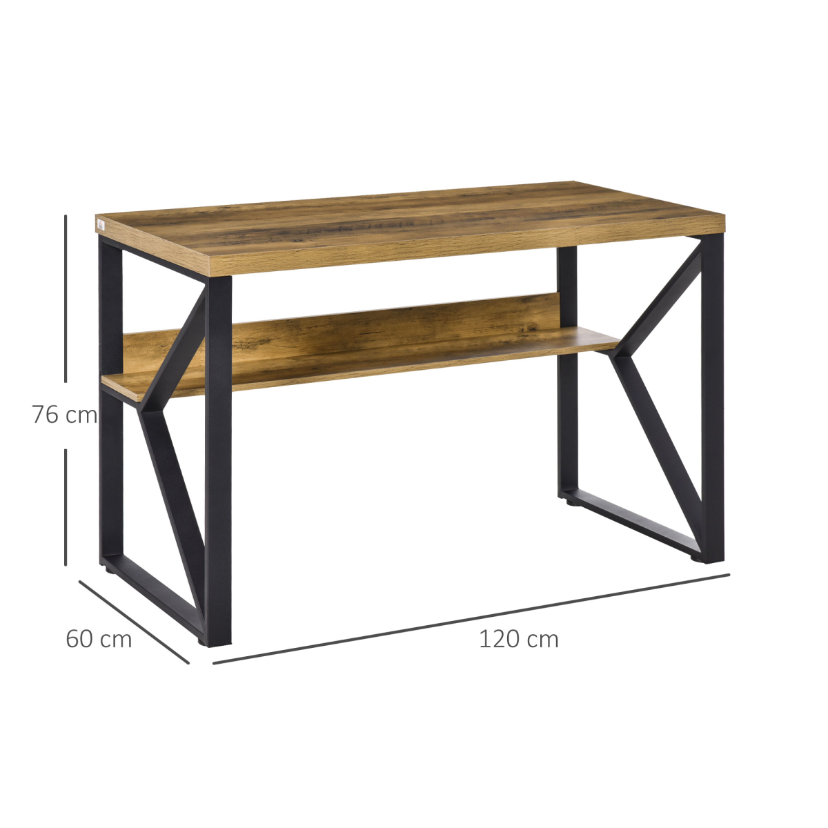 Computer Writing Desk with Storage Shelf & K-Shaped Steel Frame – Oak Effect