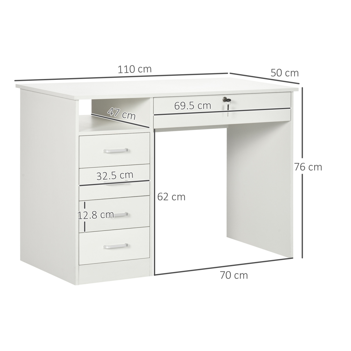 Writing Desk with Five Drawers (White) – 110×50×76 cm