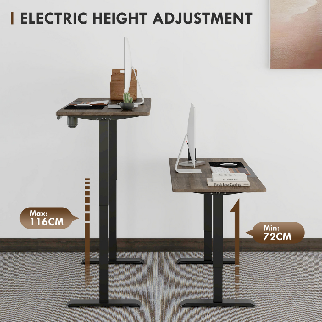 Electric Height‑Adjustable Standing Desk (Black & Teak) - 140 × 70 cm