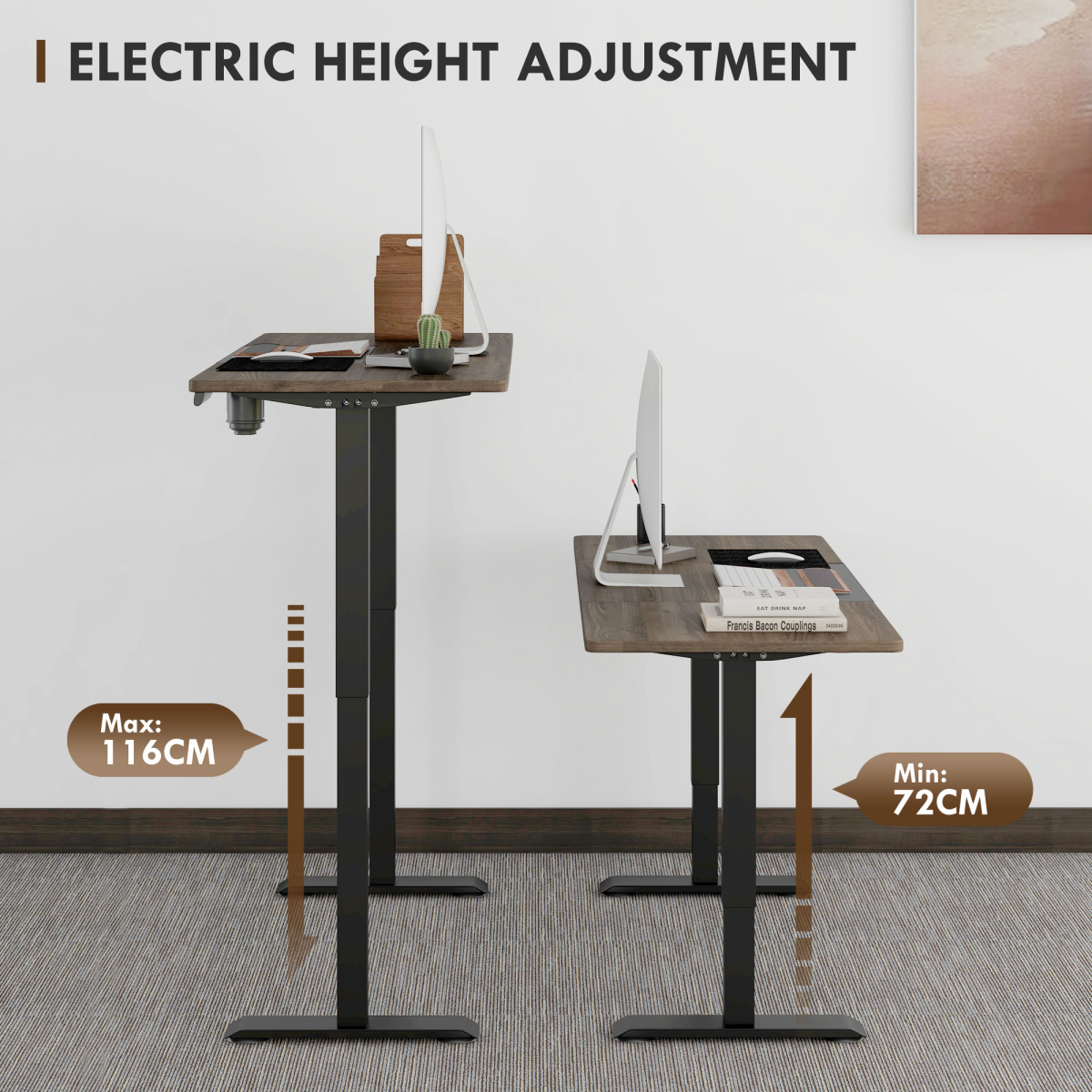 Electric Height‑Adjustable Standing Desk (Black & Teak) - 140 × 70 cm