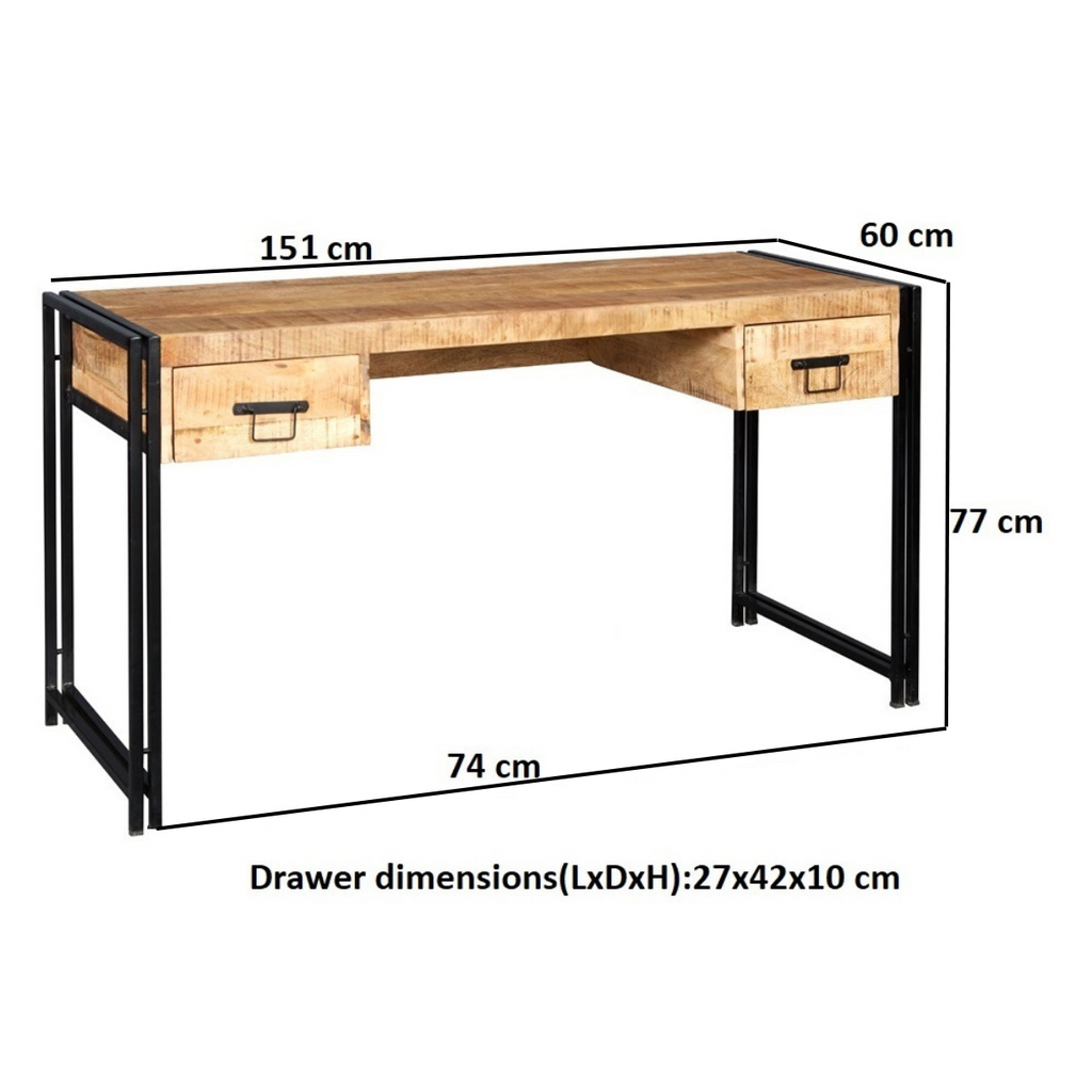 Cosmo Industrial Solid Mango Wood Desk – Hand‑Crafted with Reclaimed Metal