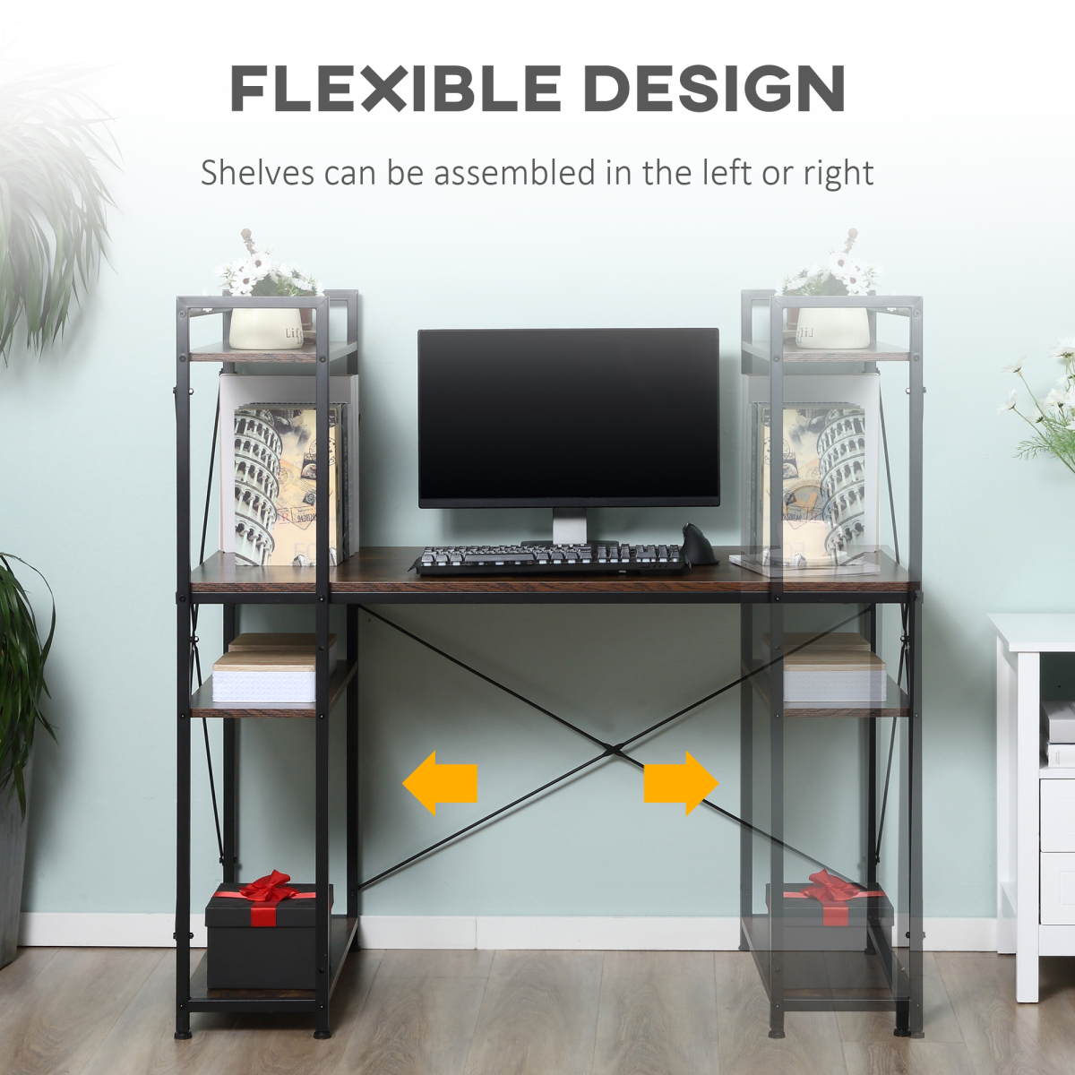 4-Tier Computer Desk with Bookshelf, Study Workstation PC Table for Home Office HTML