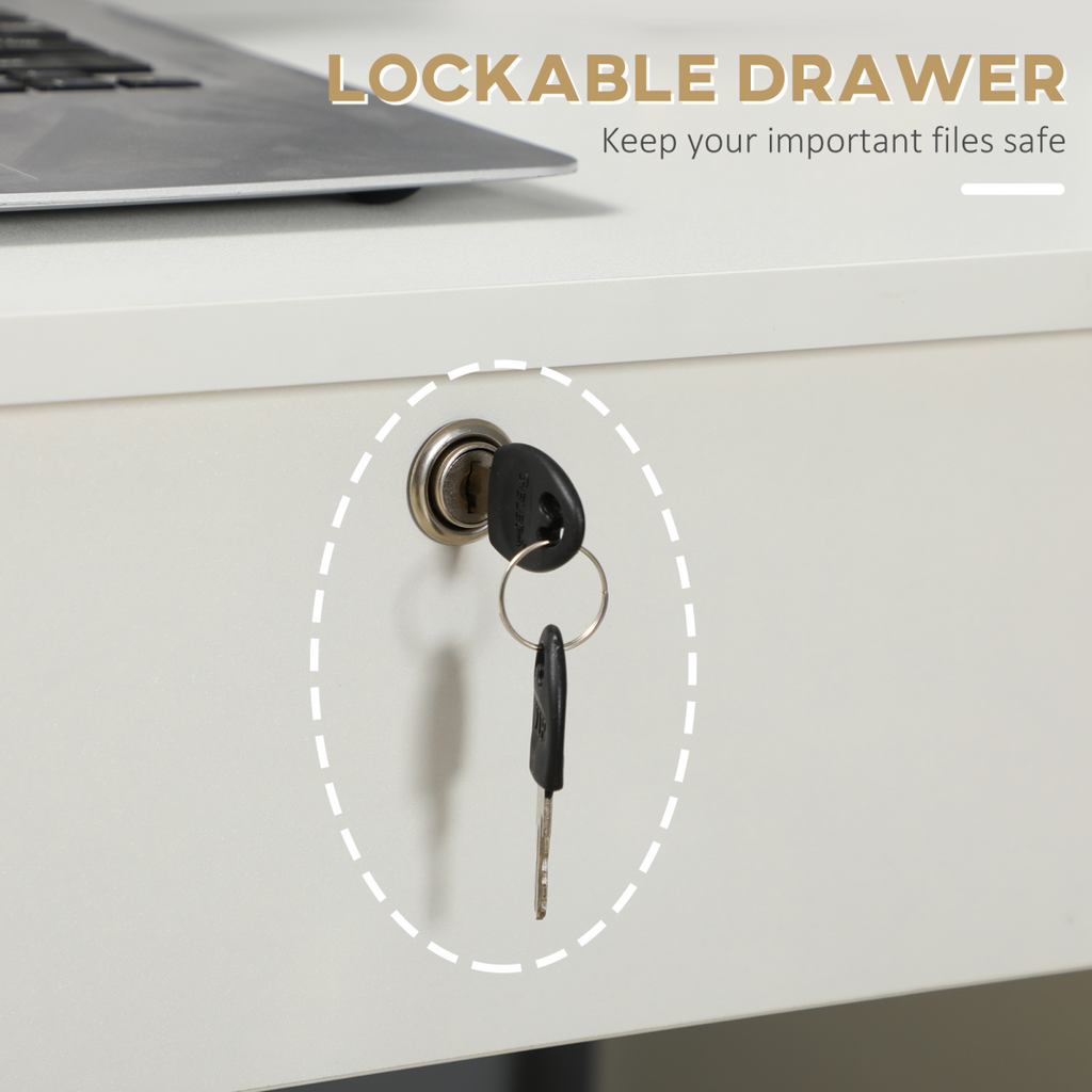 Computer Desk with 5 Drawers & Lockable Storage – White Home Office Workstation