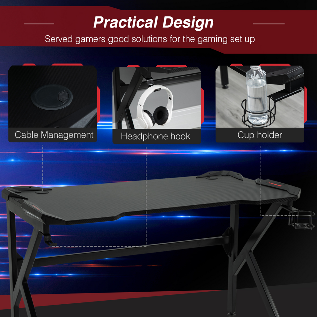 Gaming Desk with Cup Holder, Headphone Hook & Cable Management – 120cm