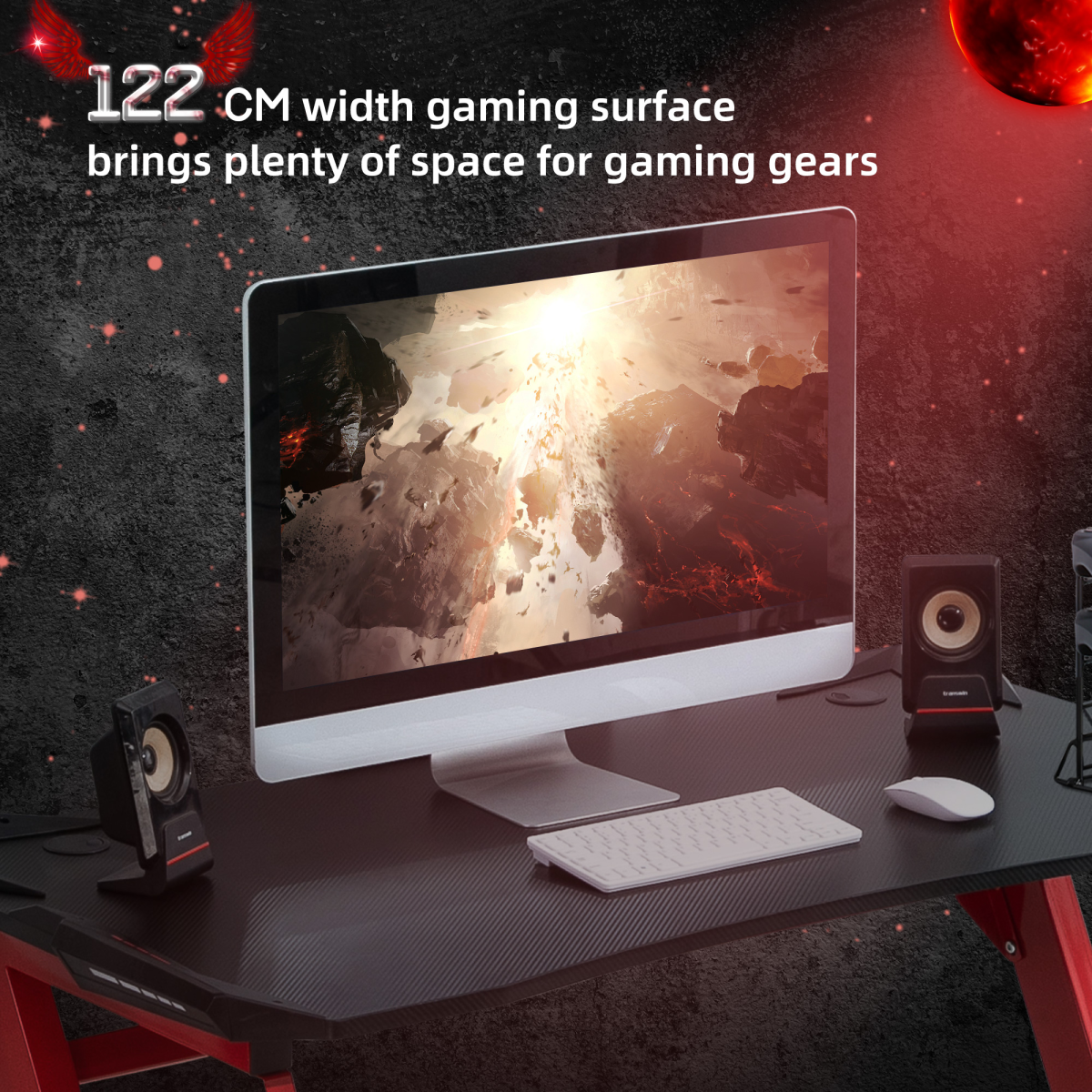 Gaming Desk with Cup Holder, Headphone Hook & Controller Stand