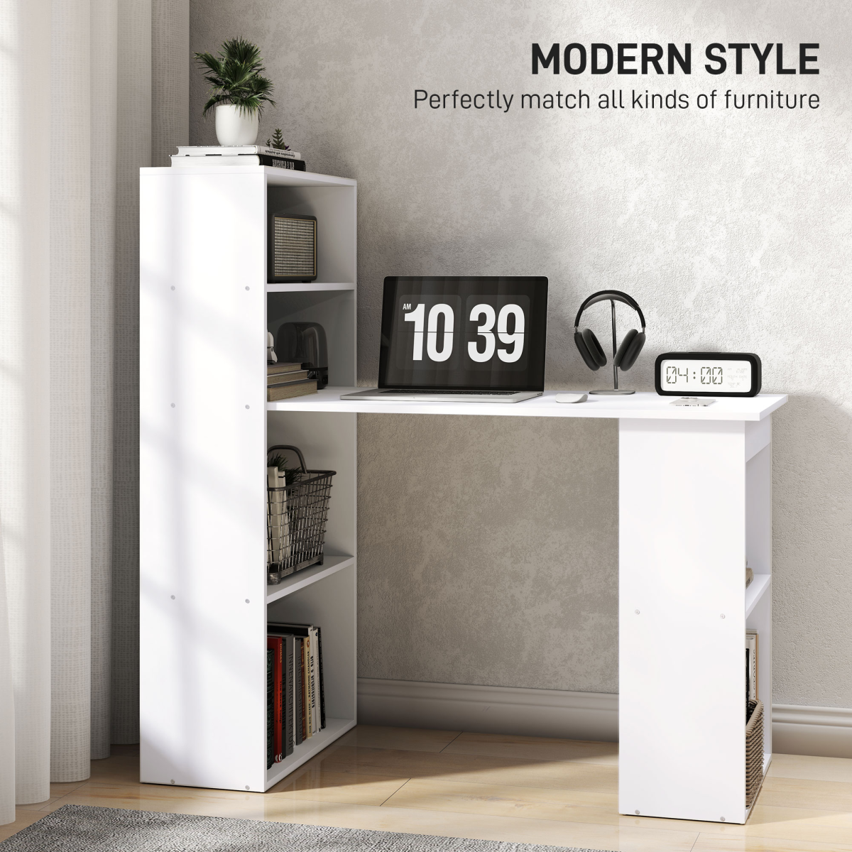 Compact Workstation Desk (White) – 120×55×120 cm