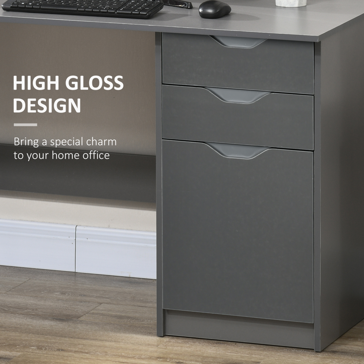 Workstation Desk with Drawers (Grey) – 110×50×76 cm