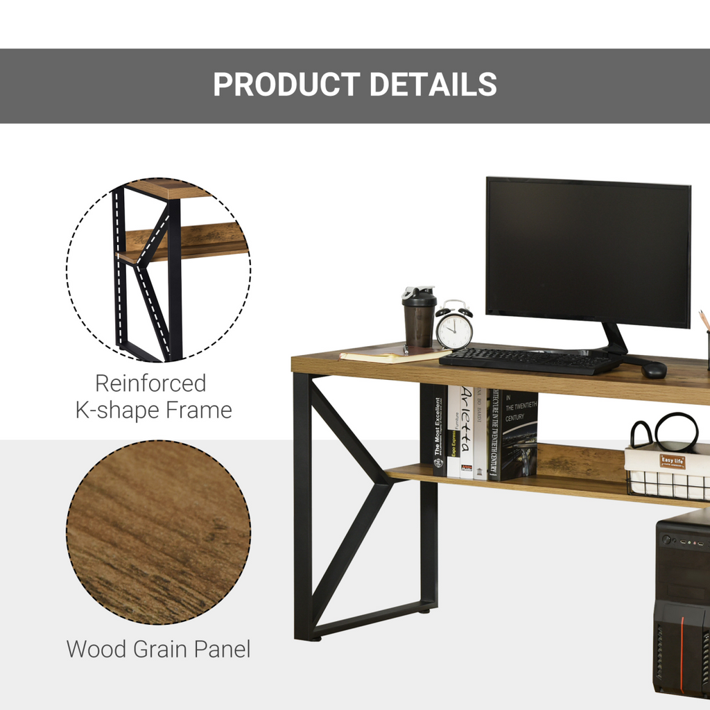 K‑Shaped Steel Computer Writing Desk with Storage Shelf (Brown) – 120 cm