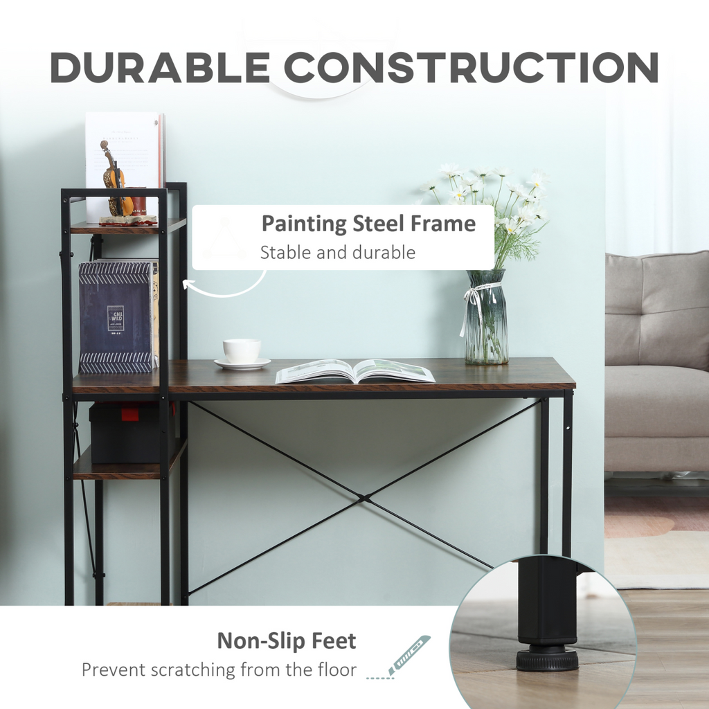 4-Tier Computer Desk with Bookshelf, Study Workstation PC Table for Home Office HTML