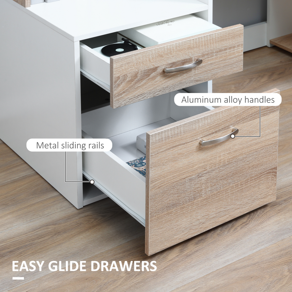 Multi‑Storage Workstation Desk with Shelves & Drawers (Oak) – 137×55 cm