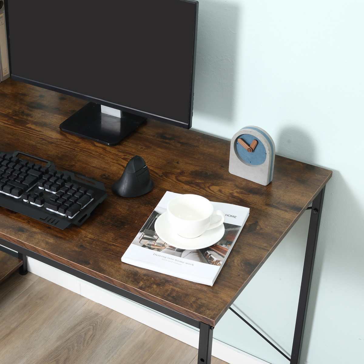 4‑Tier Bookshelf Computer Desk (Brown) - 120 cm