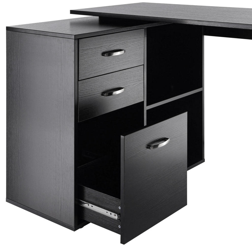 Convertible Workstation Desk with Drawer & Shelf (Black) - 162 x 50 cm