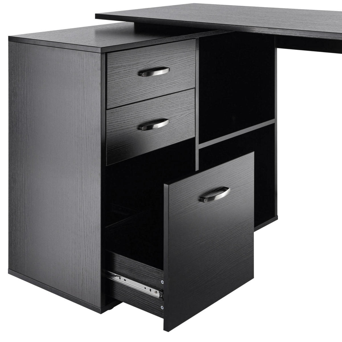 Convertible Workstation Desk with Drawer & Shelf (Black) - 162 x 50 cm