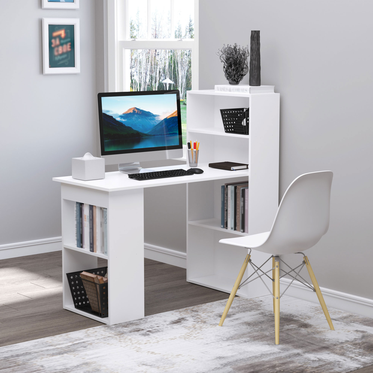Compact Workstation Desk (White) – 120×55×120 cm