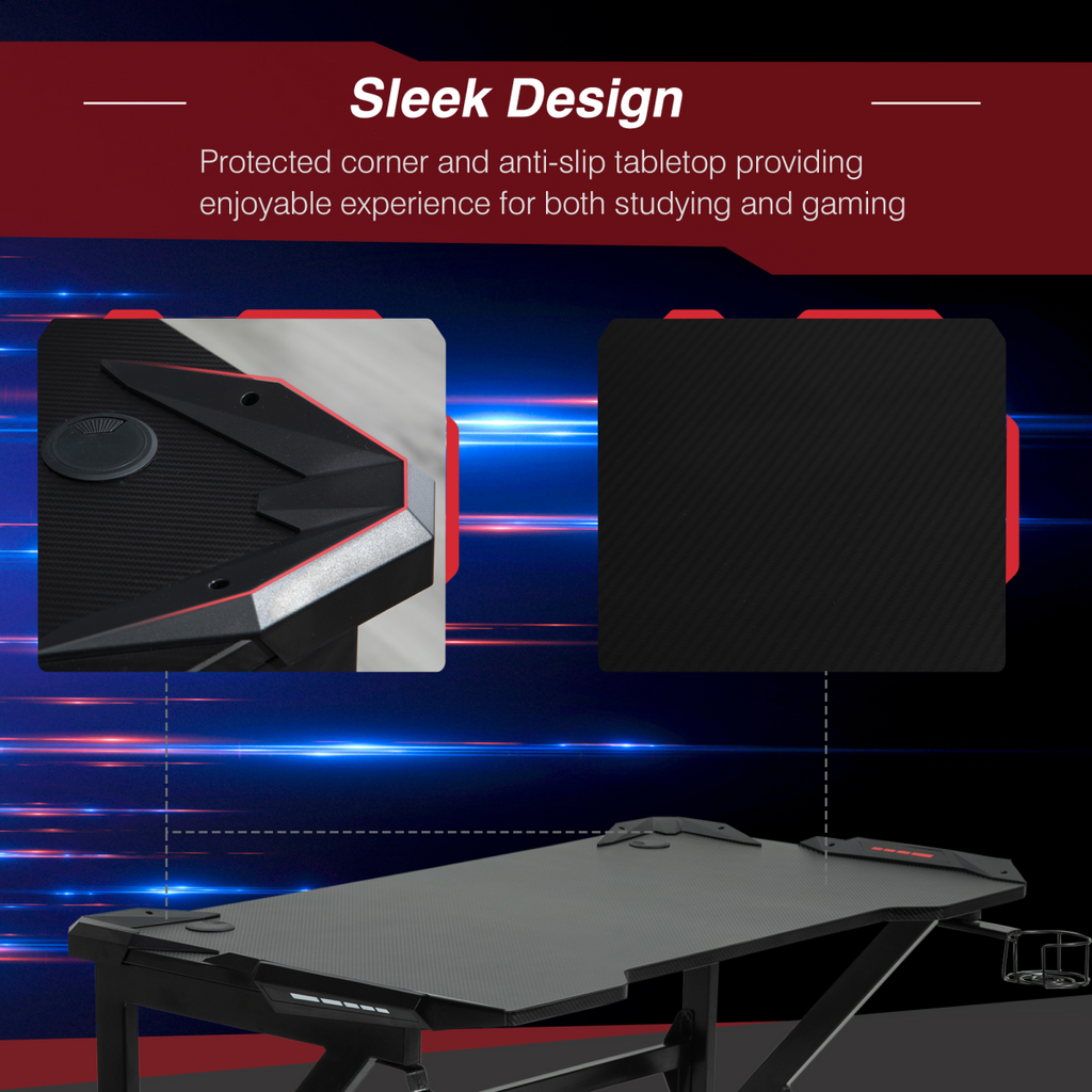 Gaming Desk with Cup Holder, Headphone Hook & Cable Management – 120cm