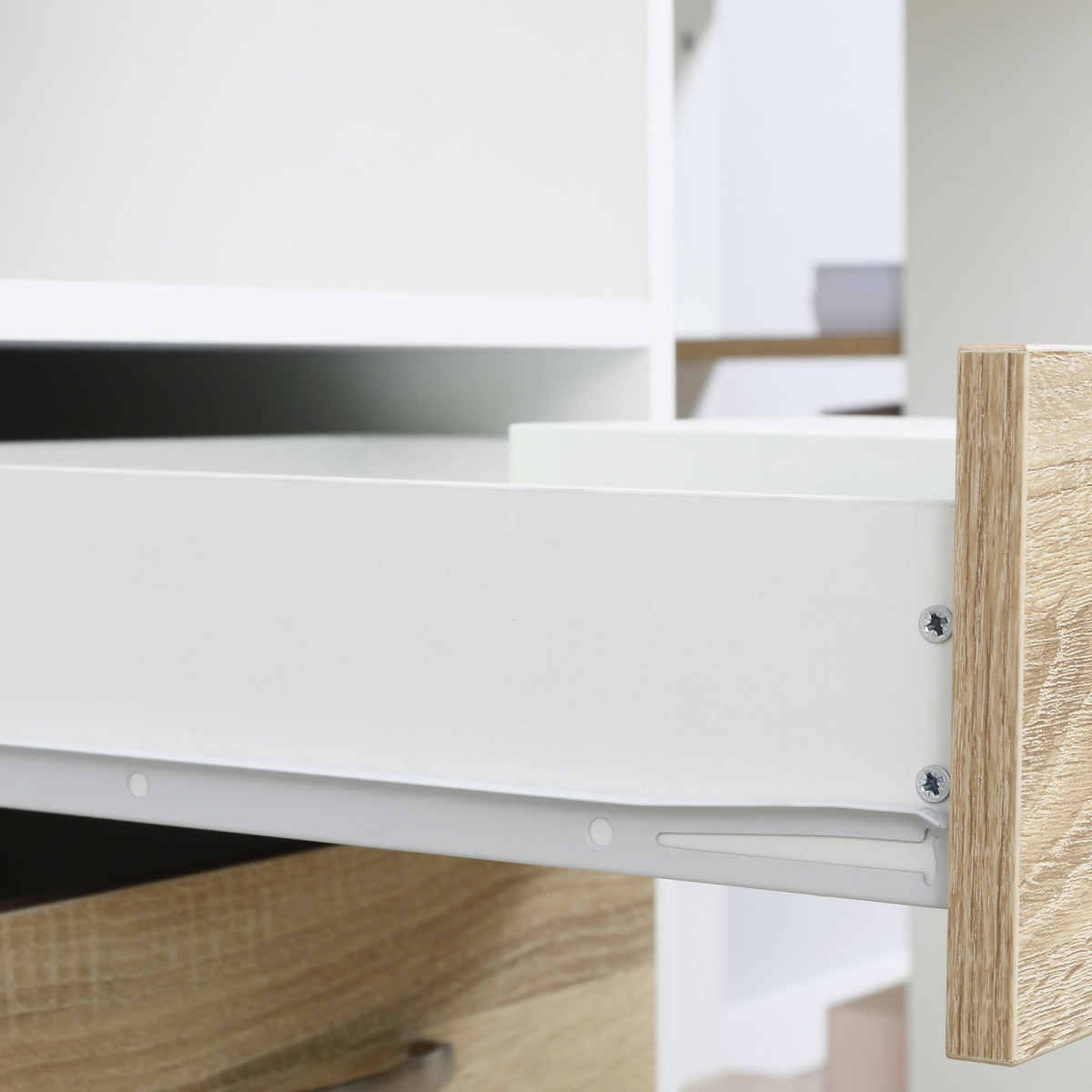Multi‑Storage Workstation Desk with Shelves & Drawers (Oak) – 137×55 cm