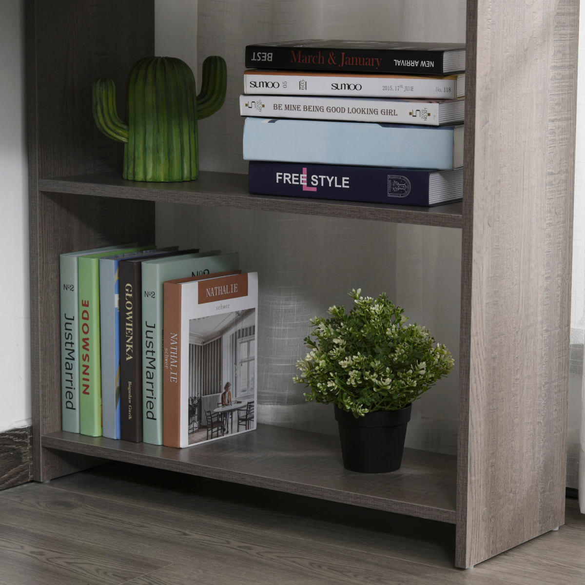 L‑Shaped Corner Computer Desk with 2‑Tier Shelves (Grey) - 120 cm