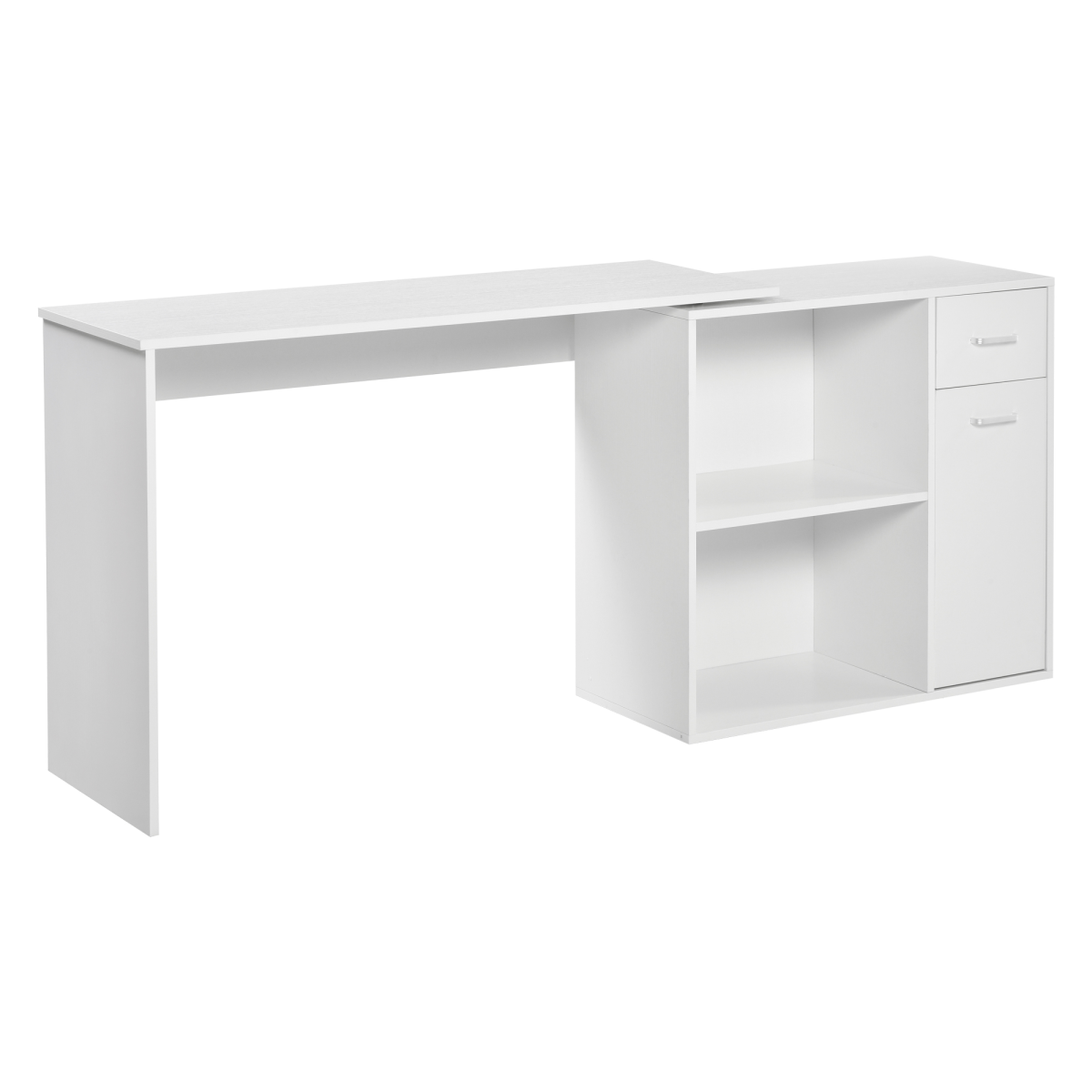 Convertible Workstation Desk with Drawer & Shelf (White) - 173 x 40 cm
