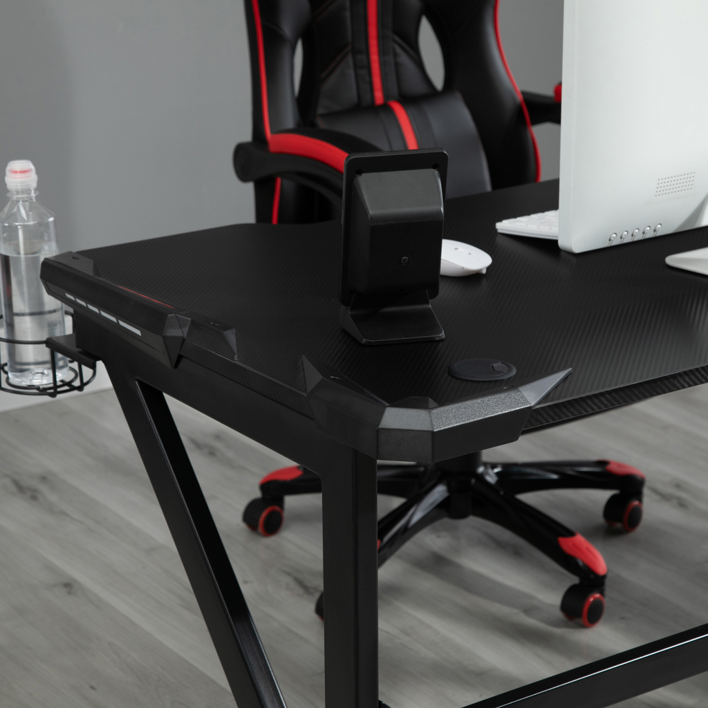 Gaming Desk with Cup Holder, Headphone Hook & Cable Management – 120cm