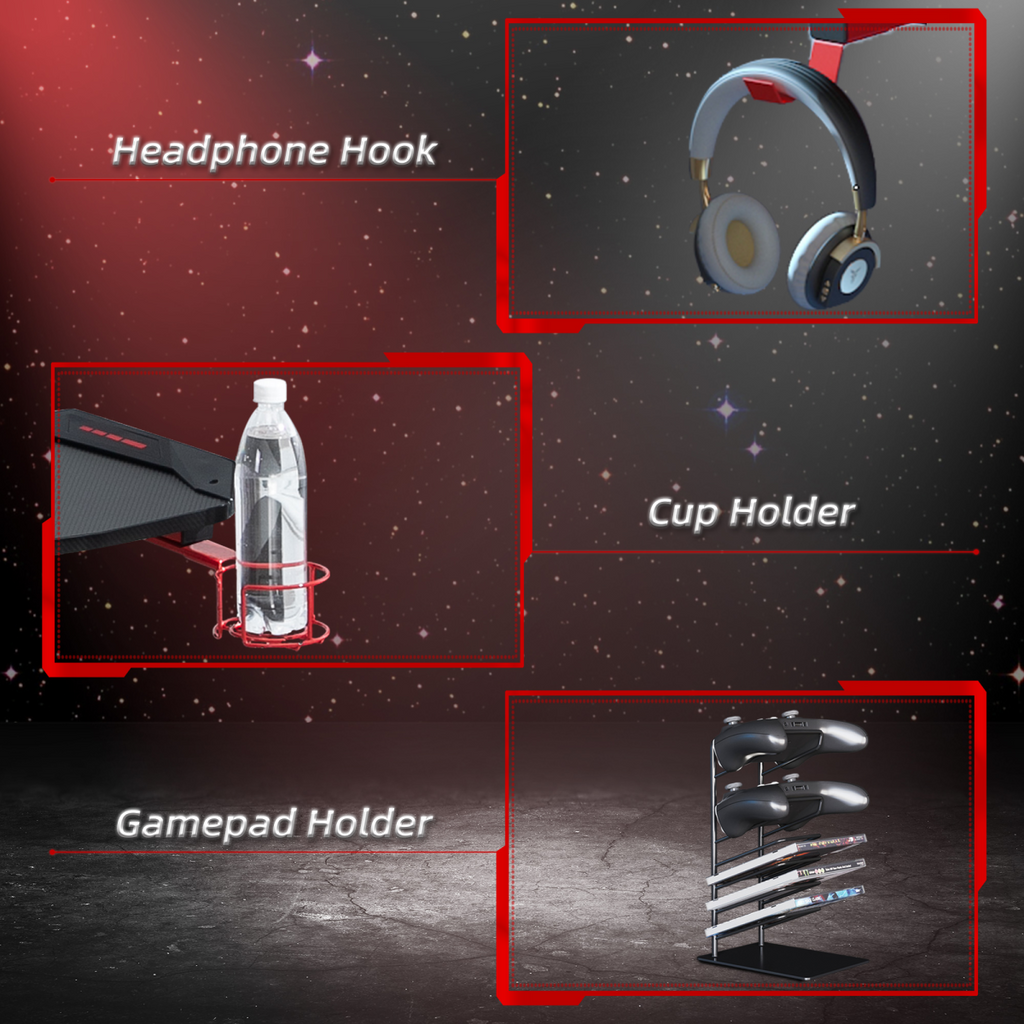 Gaming Desk with Cup Holder, Headphone Hook & Controller Stand