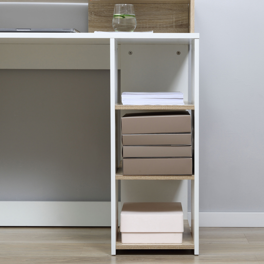 Multi‑Storage Workstation Desk with Shelves & Drawers (Oak) – 137×55 cm
