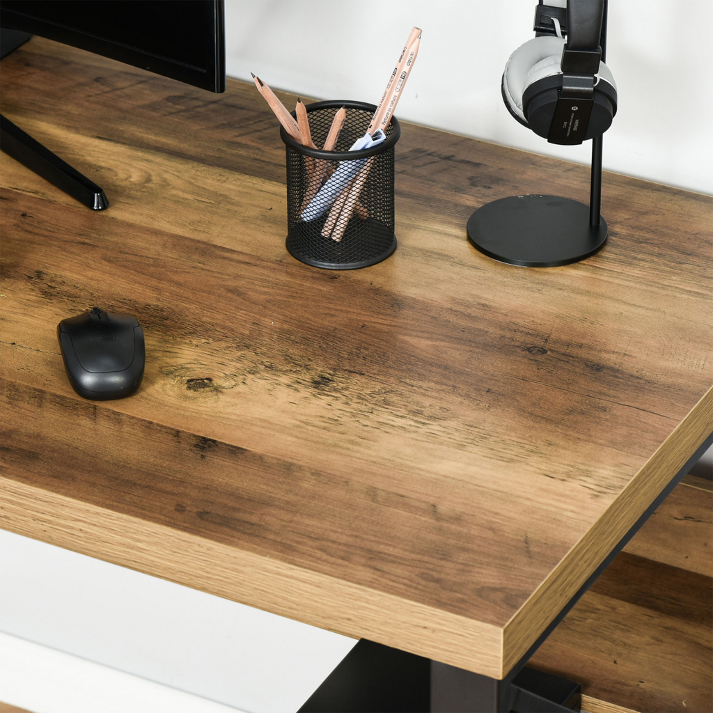 K‑Shaped Steel Computer Writing Desk with Storage Shelf (Brown) – 120 cm