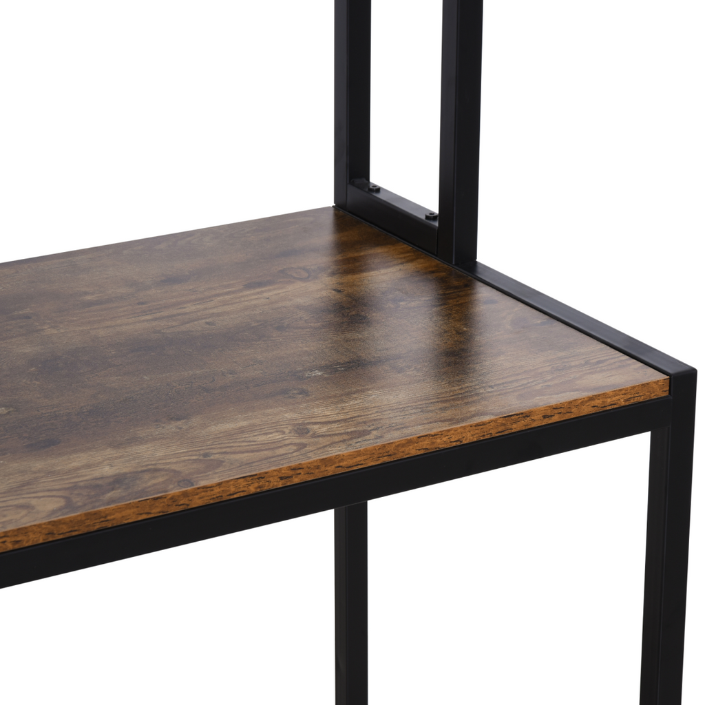 Industrial L‑Shaped Desk with Shelf (Brown & Black) – 149×140×125 cm