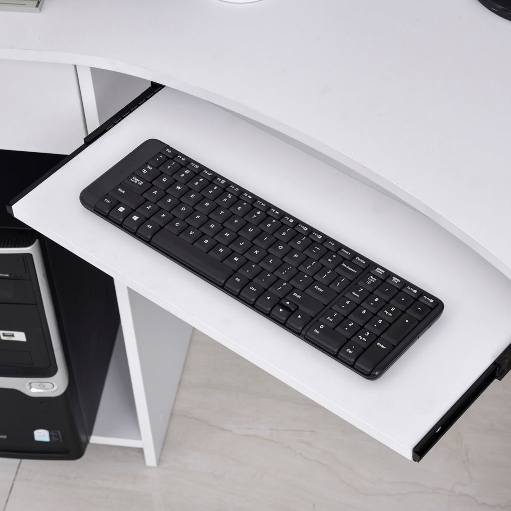 L‑Shaped Corner Computer Desk with Shelves, Drawer & Keyboard Tray (White) - 120cm