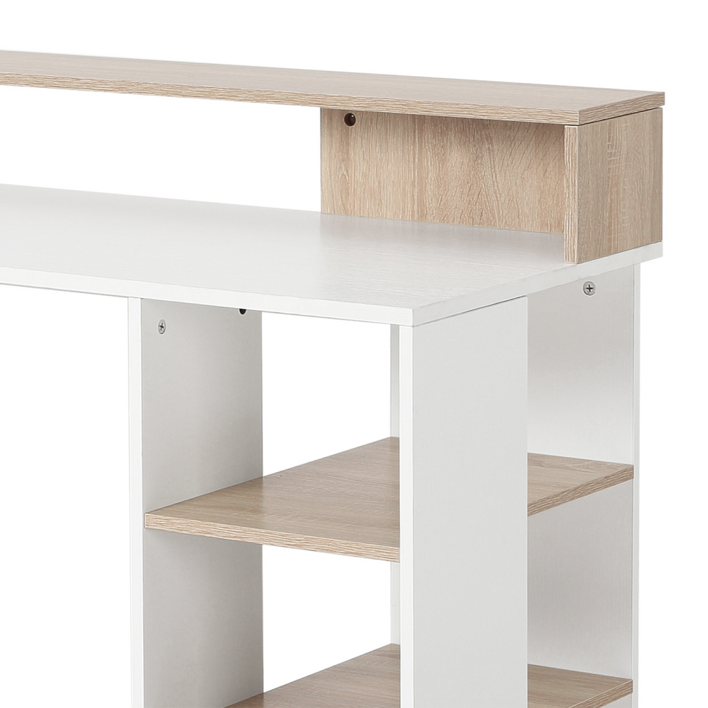 Multi‑Storage Workstation Desk with Shelves & Drawers (Oak) – 137×55 cm