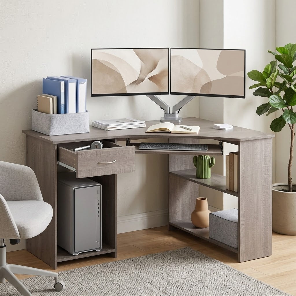 L-Shaped Desk with Keyboard Tray – 120cm