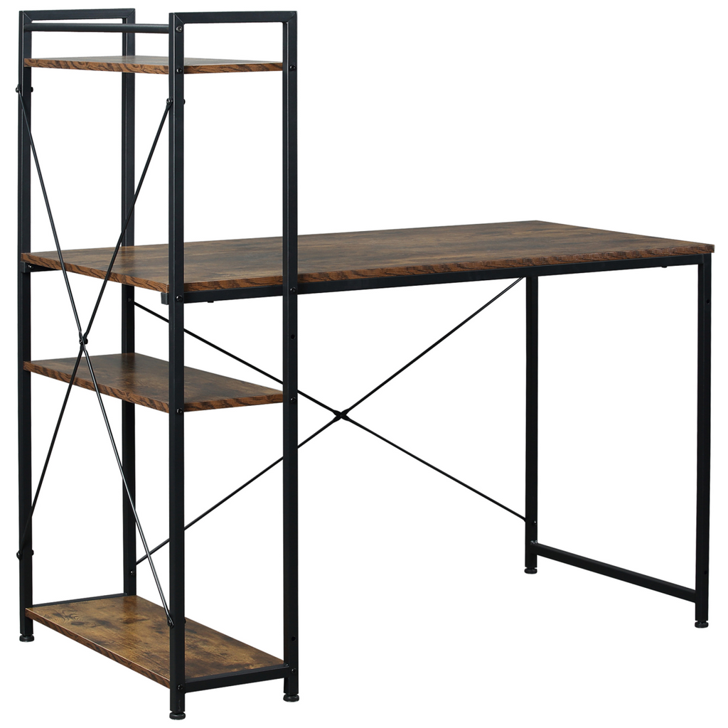 4‑Tier Bookshelf Computer Desk (Brown) - 120 cm