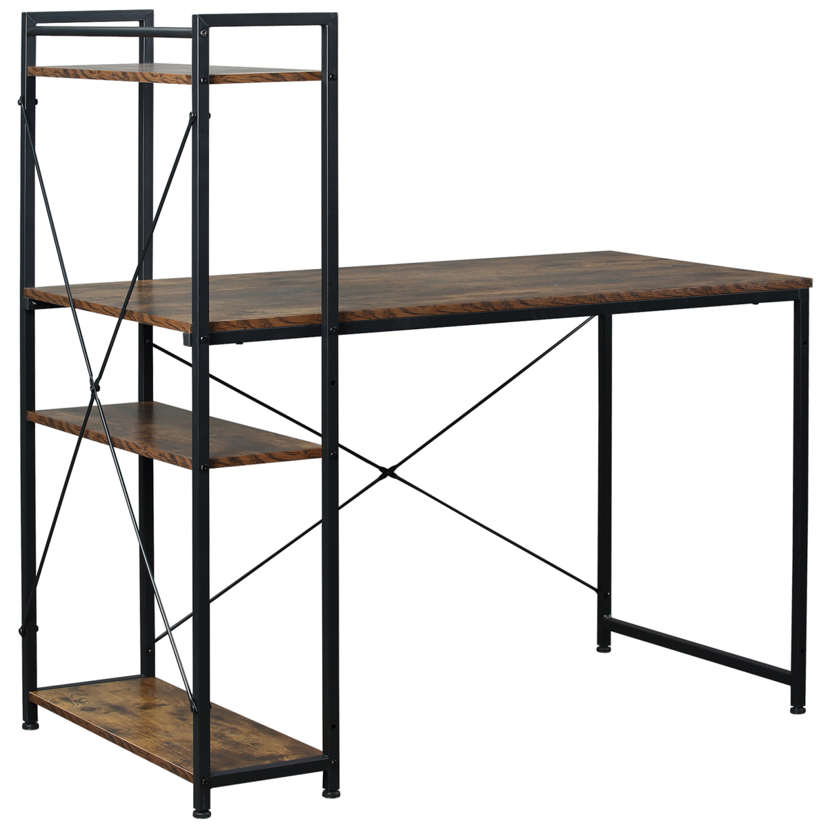 4‑Tier Bookshelf Computer Desk (Brown) - 120 cm