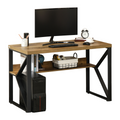 Computer Writing Desk with Storage Shelf & K-Shaped Steel Frame – Oak Effect