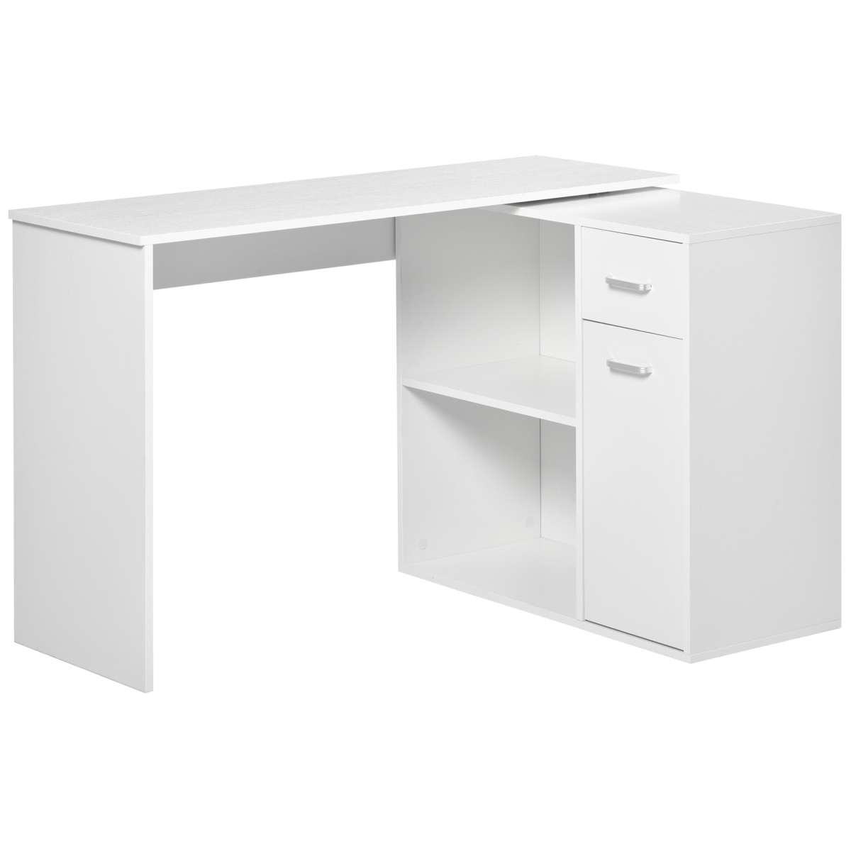 Convertible Workstation Desk with Drawer & Shelf (White) - 173 x 40 cm