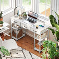 Workstation Desk with Power Outlets & Fabric Drawers (White) - 120×40 cm